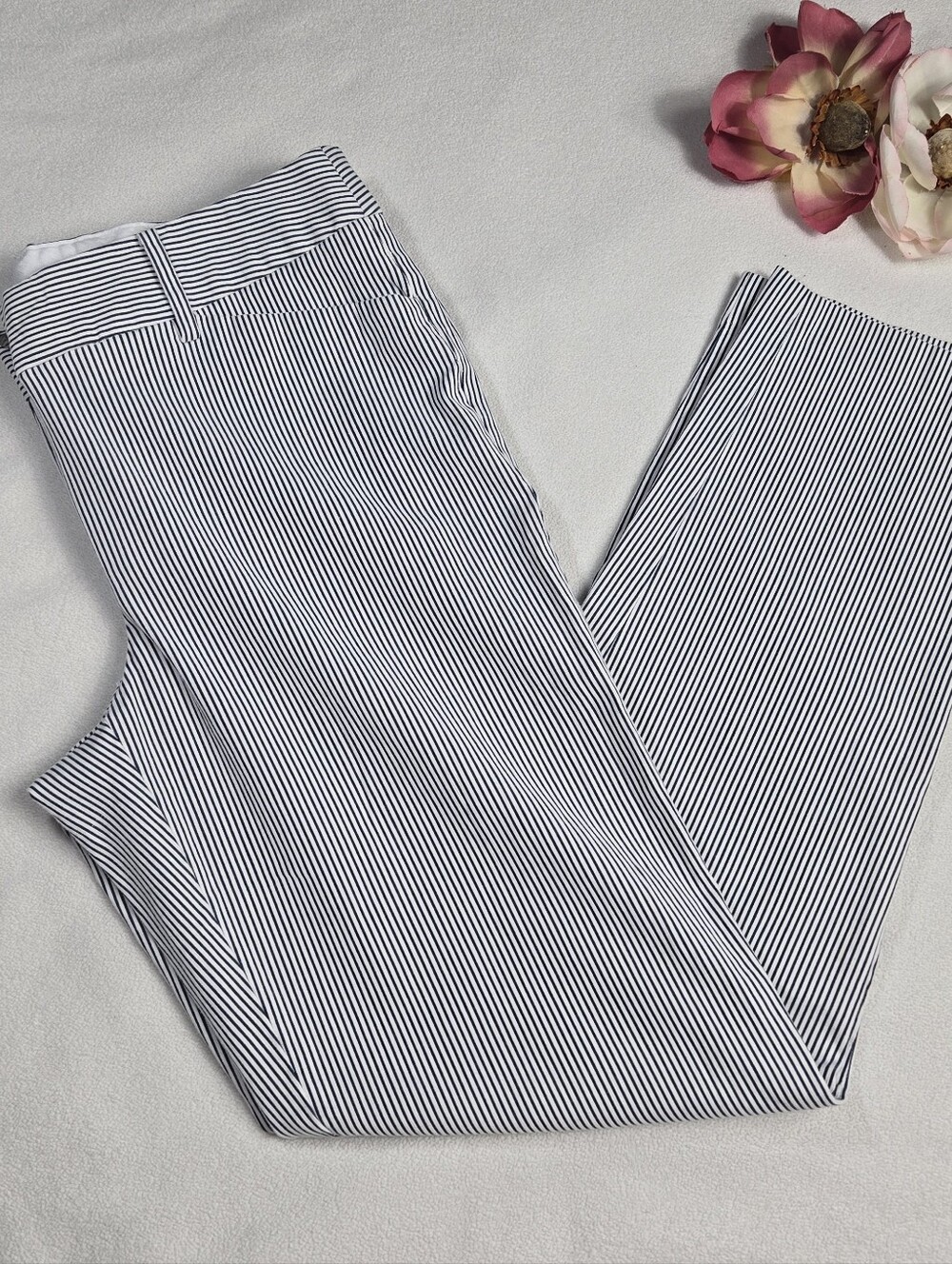 Talbots Hampshire Ankle Blue and White Pinstripe Straight-Leg Pants, Size 6